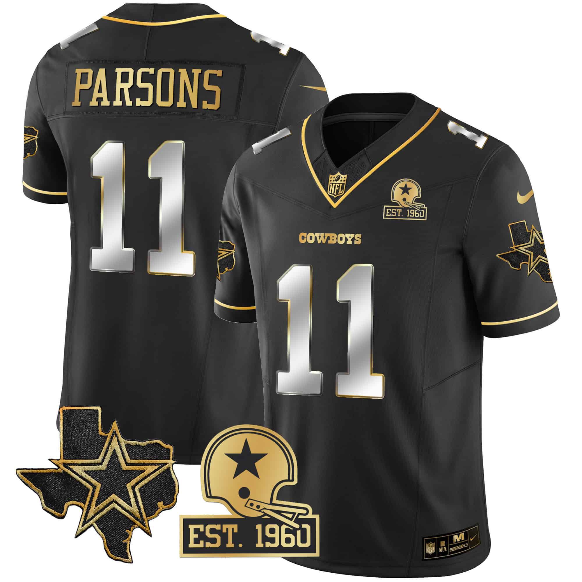 Men Dallas Cowboys #11 Parsons Black Gold 2024 Nike Patch Vapor NFL Jersey style 2